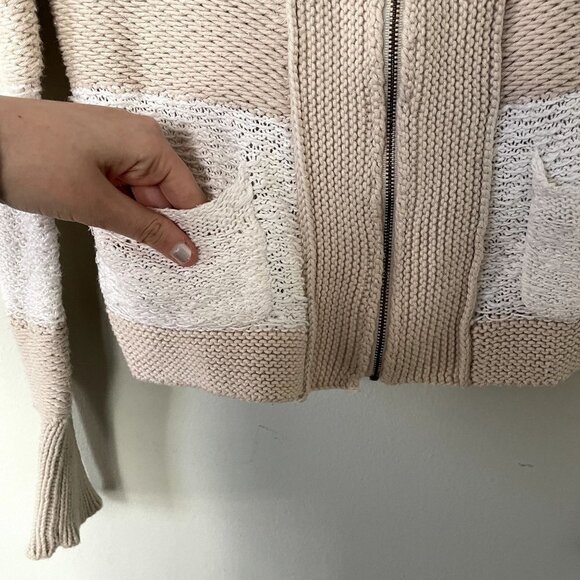 LOFT beige white knit full zip jacket sweater vintage style cotton linen size XS - Picture 5 of 10
